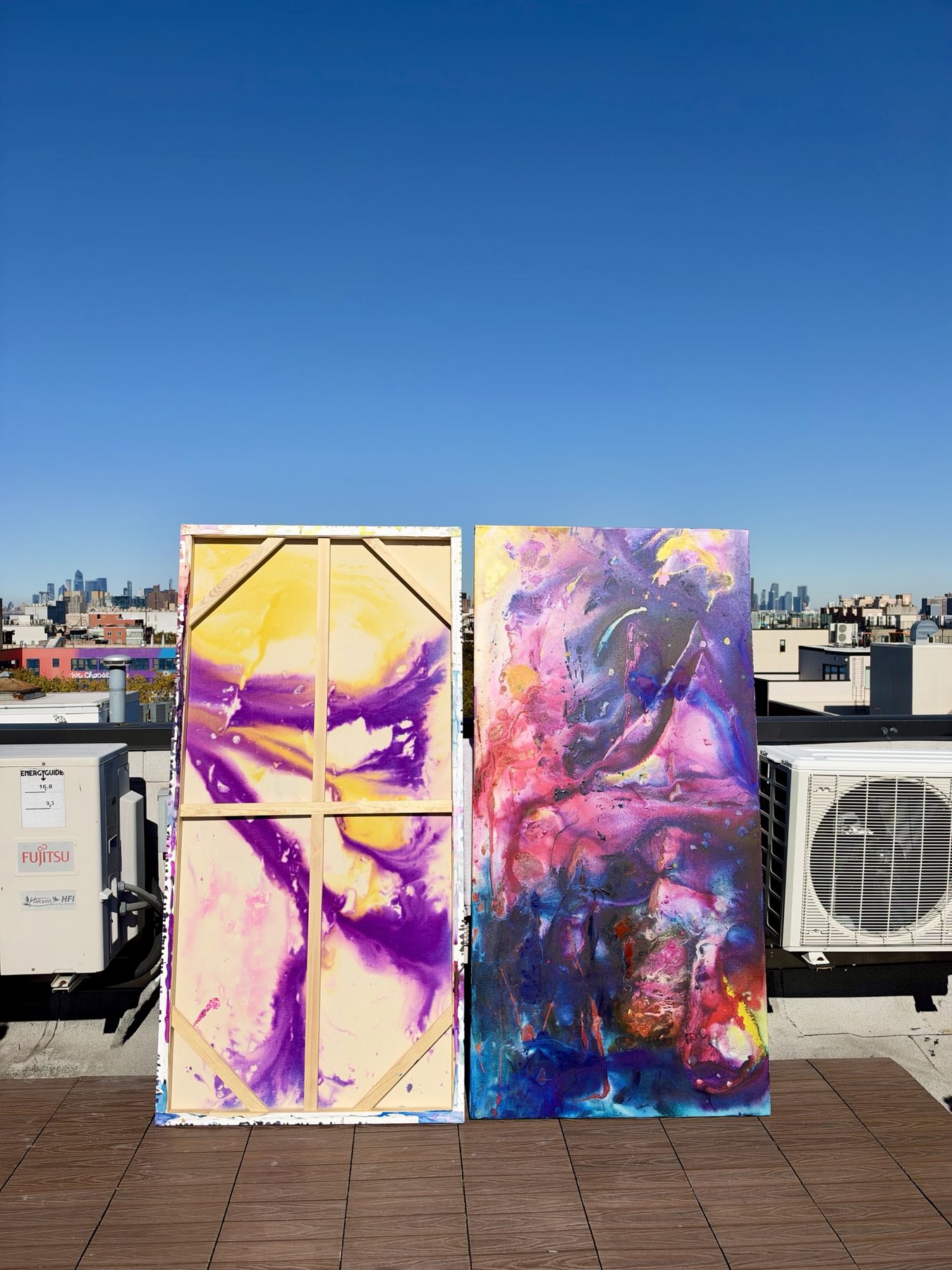 The back of one canvas beside the front of Series I.